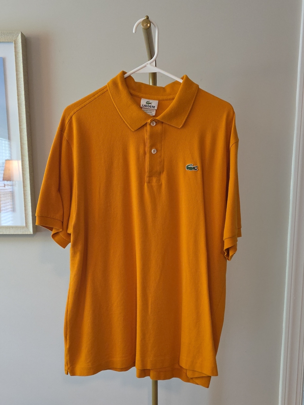 Lacoste Men's Orange Polo with Green Crocodile Logo